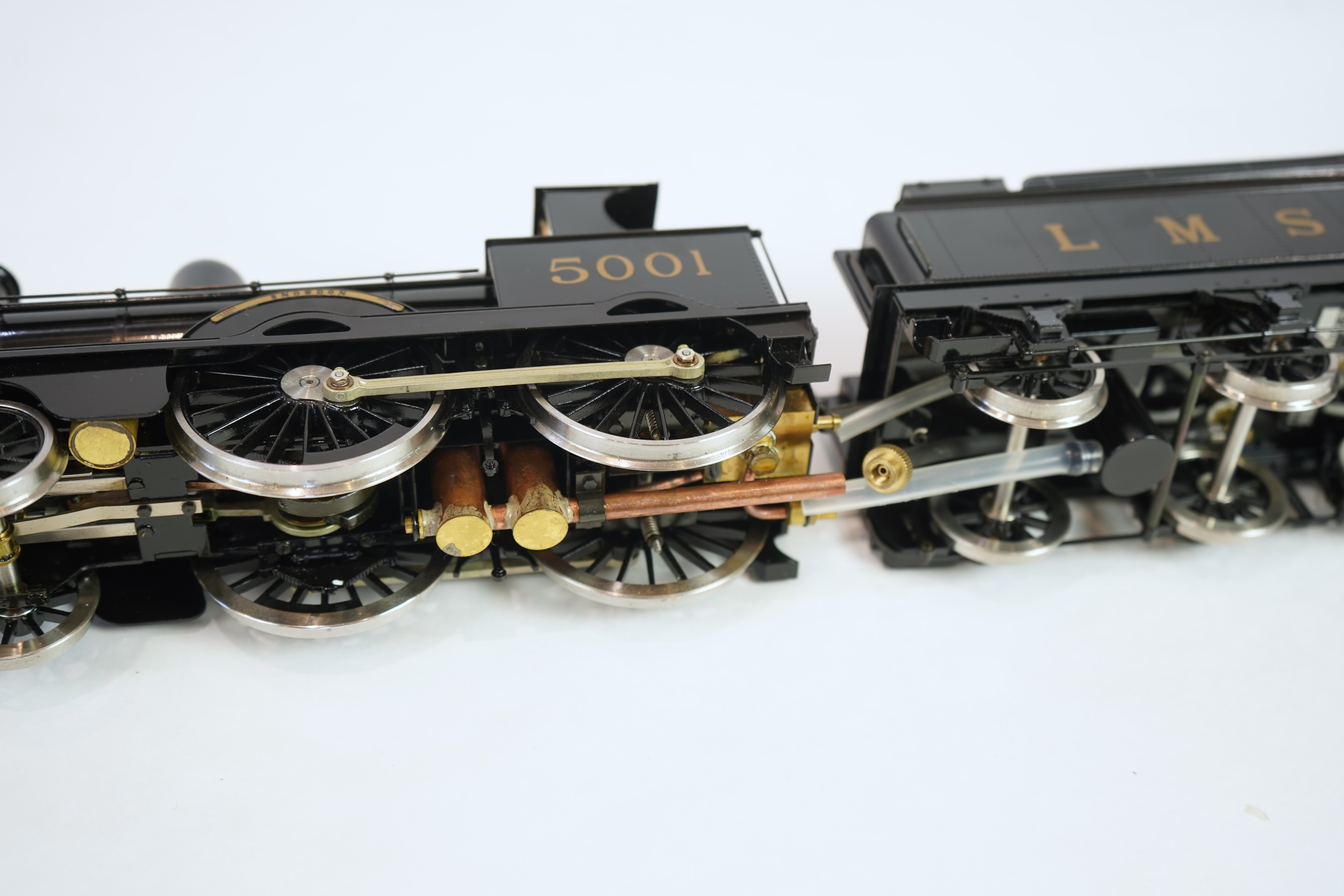 A Gauge One Aster Hobbies live steam LMS Precedent Class, 2-4-0 tender locomotive, in the final unlined black livery as Snowdon 5001, with spirit fired working two cylinder motion.